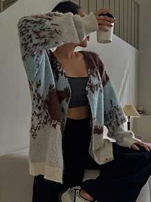 DAZY Áo khoác cardigan dài tay cổ chữ V cài nút phía trước cho nữ, trang phục thường ngày mùa thu - Nhiều màu - Xem 6