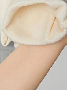 Flirla Áo thun bó sát cổ tròn tay dài vải Sherpa màu be - Màu be - Xem 7