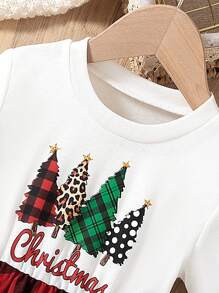 SHEIN Váy cây thông Noel in họa tiết kẻ caro viền bất đối xứng cho bé gái, thích hợp cho tiệc ngày lễ & quà tặng Giáng sinh, mùa thu/đông - Nhiều màu - Xem 3