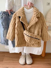 SHEIN 2pcs Baby Boys Warm Camel Thermal Lined Jackets,Soft Textured Fabric Reversible Zip-Up Mid-Length Winter Modest Date Outerwear With Ribbed Collar - Brown - View 4