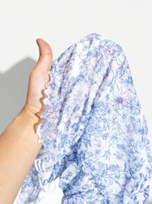KARISMINA Atasan Camisole Rajut Jala Kasual Elegan Wanita dengan Motif Cetak, Pas Badan, Untuk Liburan Musim Panas - Blue and White - View 6