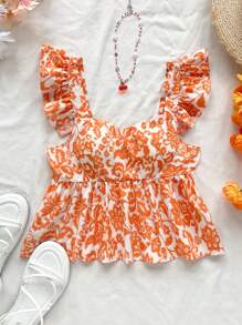 Soleia 女士花卉印花甜心领盖袖可爱衬衫