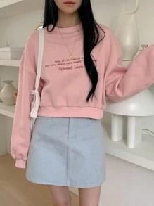 DAZY Flece Oversized Embroidered Cropped Sweatshirt For Women,Fall Clothes