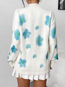 Chiquease Pull casual à manches longues, col rond et épaules tombantes avec motif floral, pour femme, automne/hiver