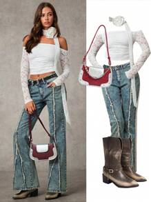 SHEIN BAE Áo ren trang trí hoa chắp vá màu trơn dành cho nữ - trắng - Xem 7