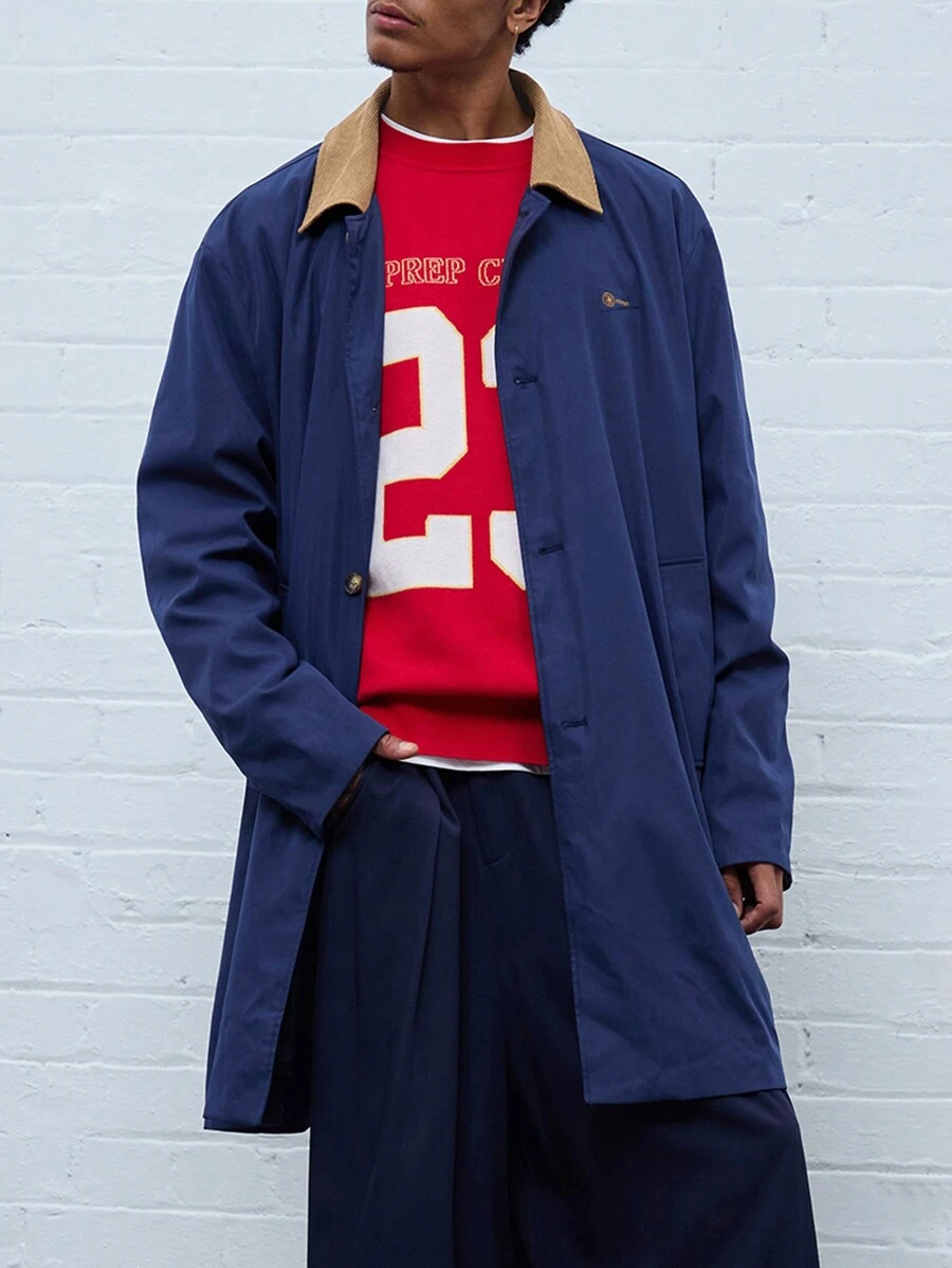 Manfinity VCAY Áo khoác dài tay dệt chắp vá cho nam, dành cho mùa thu đông - Màu xanh hải quân - Xem 1