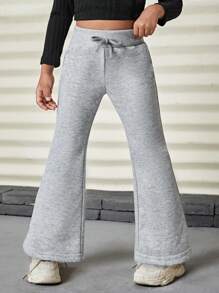 SHEIN Young Girl Solid High Waist Flare Leg Sweatpants For Summer / Fall Outdoor Activities,Casual & Daily Wear & School Daily Flared Sweatpantsflare Sweatpantsflare Sweat Pantswide Leg Sweatpants