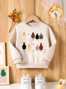 Babymeisjes bedrukte licht kaki ronde hals casual trui voor herfst en winter