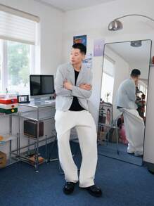 Manfinity Homme Men's Loose Fit Casual Retro Striped Light Blue Denim Jacket - Light Wash - View 8