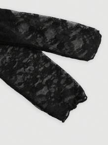 SHEIN MOD Square Neck Lace Trim Long Sleeve Patchwork Black T-Shirt,Elegant Goth Crop Top,Fitted Autumn Night Out Long Sleeve Top - Black - View 3