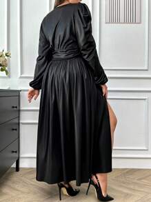 EURMUSE Plus Two Tone Wrap Evening Dress - Black - View 2