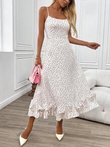 SHEIN LUNE Random Print Women's Spaghetti Strap Dress - White - View 1