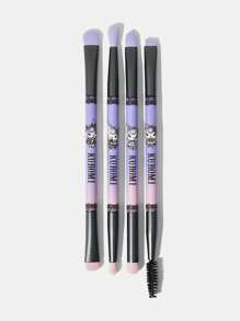 HELLO KITTY AND FRIENDS | SHEIN 4pcs  Kuromi Print Dual-Ended Eye Makeup Brushes Set (Including Packaging)