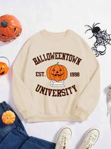 Sweatshirt Kerah Bulat Nyaman & Serbaguna untuk Anak Perempuan, Cocok untuk Aktivitas Luar Ruangan (Tema Halloween) - Aprikot - View 1