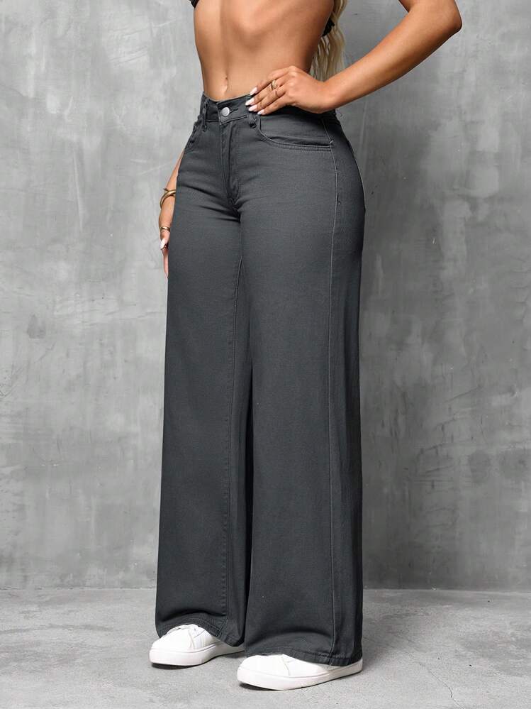 SHEIN SXY Slant Pocket Wide Leg Jeans | SHEIN USA
