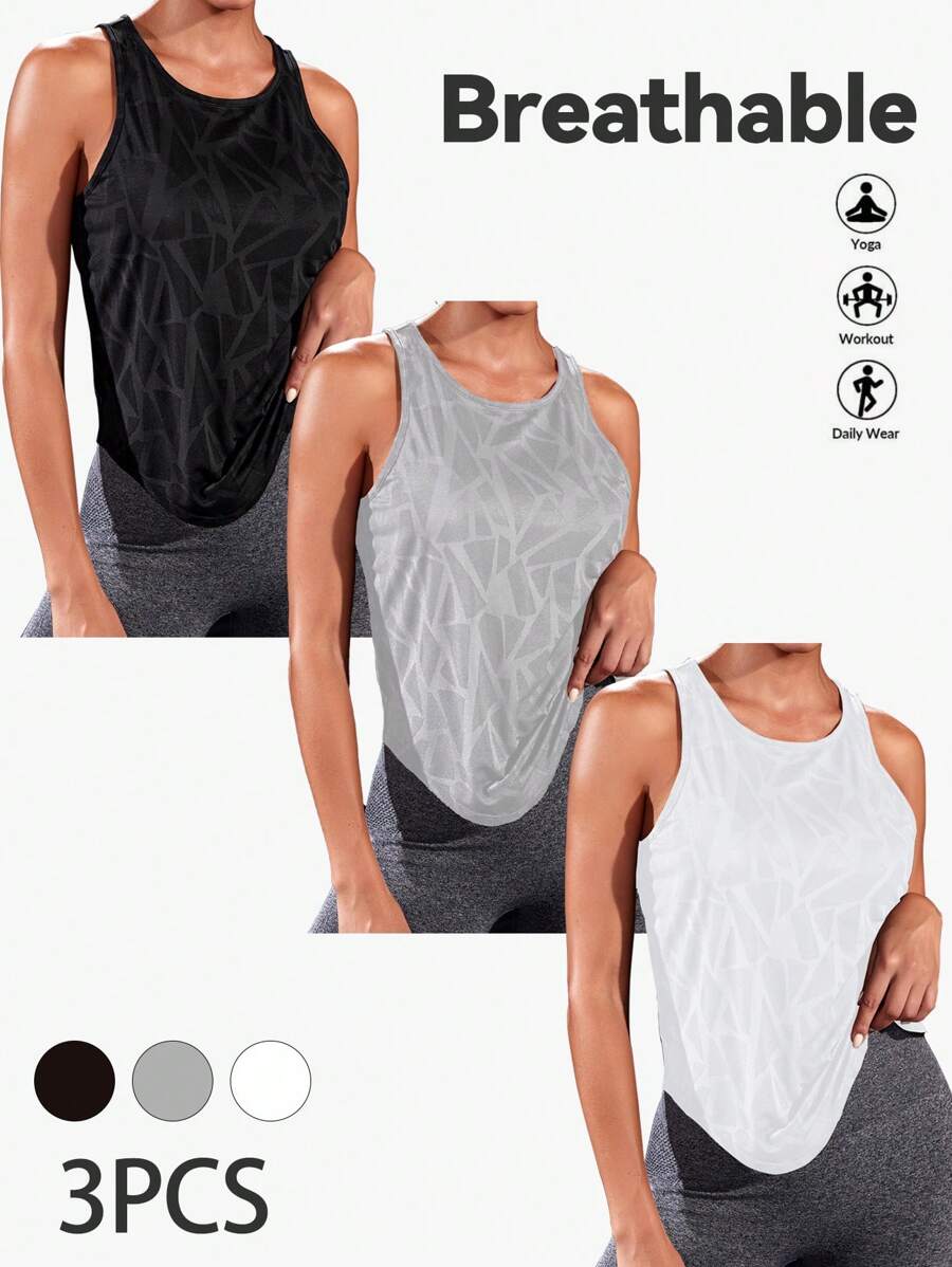 Easithlete 3pcs Solid Crop Sports Tank Top For Summer Fitted Shirtworkout Tank Top - Multicolor - View 1