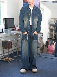 Claim Dot Men's Light Blue Distressed Baggy Jeans - Light Wash - View 7