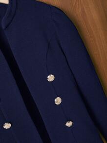 SHEIN Tween Girl Open Front Elegant Bishop Sleeve Jacket,In Fall/Winter - Navy Blue - View 5