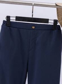 SHEIN Tween Boy Solid Blended Fleece All-Match Casual Pants - Blue - View 4