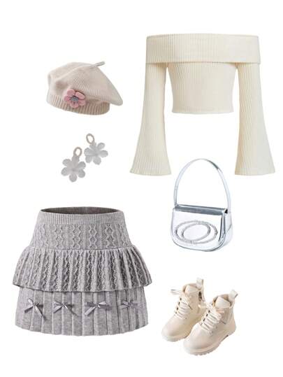 Korean Style Sweet Knitting High-Waisted Cake Skirt For Girls