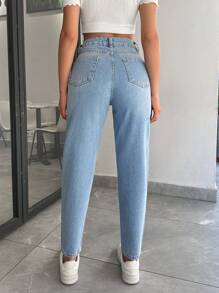 EURMUSE 100% Cotton HIGH RISE BLUE WOMEN MOM JEAN - 562 - Medium Wash - View 2