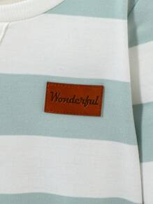 SHEIN Young Boy Crew Neck Raglan Sleeve Striped Sweatshirt,In Fall/Winter - Green - View 3