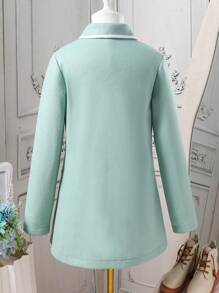 SHEIN Chaqueta casual minimalista con botones delanteros y mangas largas para niñas preadolescentes, efecto de bolsillo falso y bloqueo de color