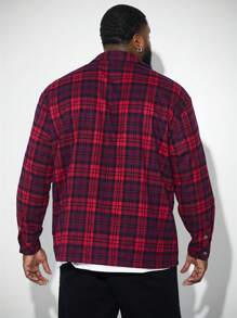 Manfinity VCAY 大码男士编织格子衬衫领长袖衬衫 - 紅色 - 查看 2