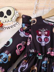 SHEIN Vestido de disfraz con estampado de calavera para niñas y niñas pequeñas, ropa de otoño para niñas, adecuado para uso en Halloween - Multicolor - Ver 9