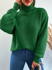 EURMUSE Turtleneck Drop Shoulder Jumper - Lime Green - View 1