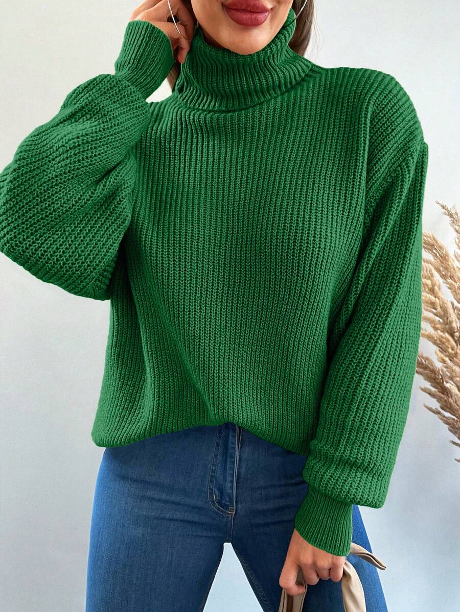 EURMUSE Turtleneck Drop Shoulder Jumper - Lime Green - View 1