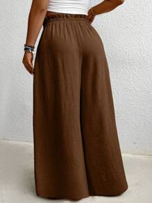 SHEIN LUNE Quần ống rộng màu trơn rộng rãi cỡ lớn - Cà phê nâu - Xem 2