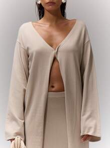 MUSERA Knit Long Sleeve Long Cardigan Only Chic - Khaki - View 5