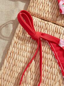 Swim Mod 大码露背系带吊带背心上衣和花卉印花性感下装泳装套装，适合夏季海滩度假 - 彩色 - 查看 3