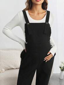 SHEIN Maternity Frill Trim Pocket Front Cord Overalls