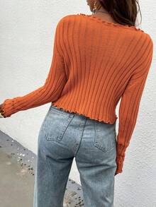 Chiquease Áo khoác cardigan ngắn tay dài buộc nơ phía trước màu trơn cho nữ - trái cam - Xem 2