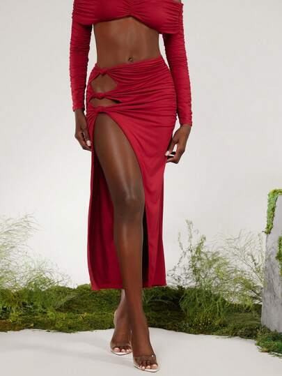 evoluSHEIN X Anitta RAUL OROZCO Designer Asymmetrical Draped Cutout Skirt, Holiday, Party, Thanksgiving, Festival