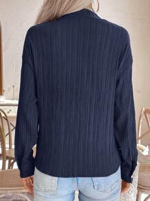 SHEIN LUNE Asymmetric Collar Long Sleeve Solid Color Casual Shirt, Spring & Autumn