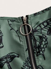Selianne Halloween Women's Slim Fit Spaghetti Strap Zipper Full Print Skull Pattern Dress Fall Cloth For Women - Green - View 4