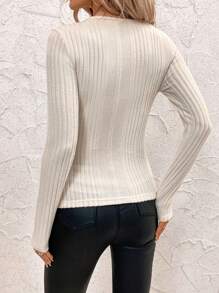 SHEIN Clasi V-Neck Twist Front Ribbed T-Shirt For Women - Apricot - View 2