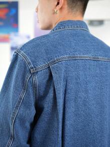 Manfinity Homme 男士海军蓝复古水洗宽松休闲夹克 - 深色水洗藍 - 查看 3