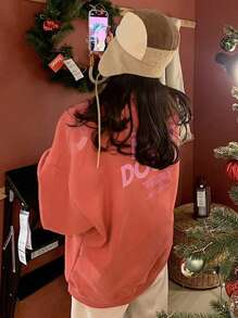 DAZY Women's Loose Letter Print Crew Neck Sweatshirt,Long Sleeve Tops,Fall Clothes - Burnt Orange - View 6