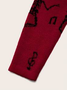 Teen Girl Autumn/Winter Fashion Red & Black Thick Casual Joyful Skeleton Pattern Knit Sweater Dress For Halloween, Suitable For Parties, Autumn Clothes - Multicolor - View 3