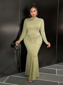 Slaydiva Plus Size Women's Elegant Formal Mermaid Dress With Long Sleeves, For Fall/Winter
