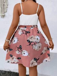 SHEIN Holidaya Váy ngủ họa tiết hoa màu khối thường ngày cỡ lớn cho kỳ nghỉ - Hồng - Xem 2