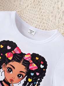 SHEIN Conjunto de 2 piezas de camiseta con estampado floral y falda plisada con estampado de corazón para niñas, verano - Blanco - Ver 6