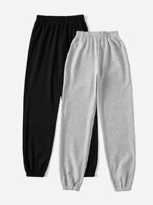 SHEIN EZwear 2 piezas Conjunto de pantalones jogger con cintura elástica de unicolor para mujer