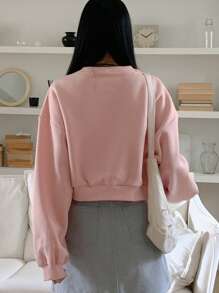 DAZY Flece Oversized Embroidered Cropped Sweatshirt For Women,Fall Clothes