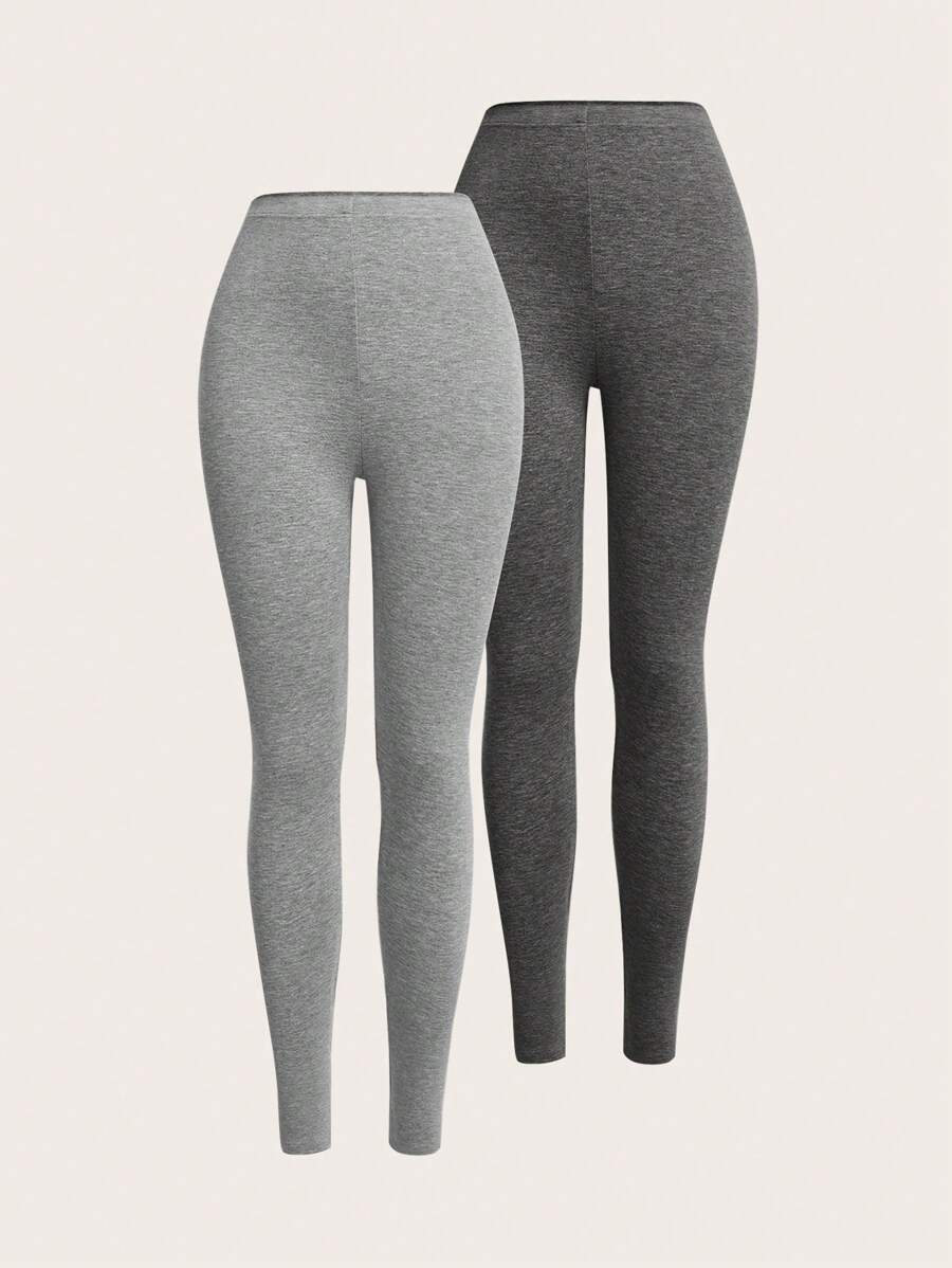 SHEIN EZwear Two-Piece Set Women High-Waisted Seamless Solid Color Simple Casual Fitted Knit Pants - Multicolor - View 1