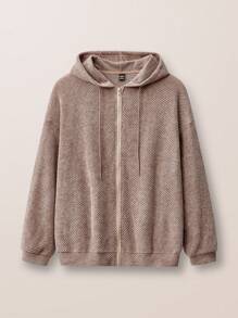 Manfinity VCAY Men's Loose Fit Knit Hooded Sweatshirt, Suitable For Autumn, For Fall Winter - Coffee Brown - View 5